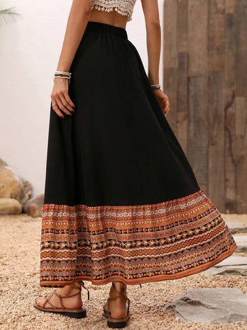 LUNE Women's Printed Patchwork Casual A-Line Skirt Maxi Women Outfit LUNE Women's Printed Patchwork Casual A-Line Skirt Maxi Women Outfit