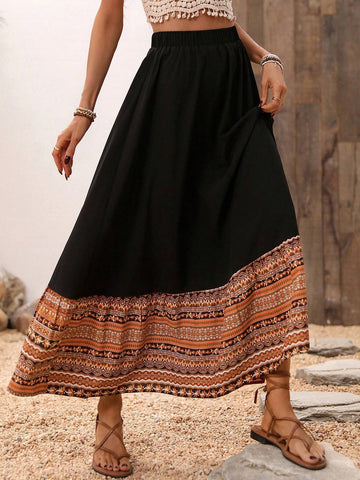 LUNE Women's Printed Patchwork Casual A-Line Skirt Maxi Women Outfit LUNE Women's Printed Patchwork Casual A-Line Skirt Maxi Women Outfit