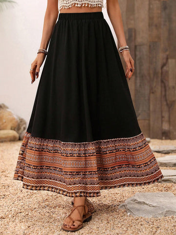 LUNE Women's Printed Patchwork Casual A-Line Skirt Maxi Women Outfit LUNE Women's Printed Patchwork Casual A-Line Skirt Maxi Women Outfit