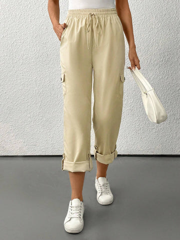 LUNE Women's Regular Khaki Color Pants With Pockets LUNE Women's Regular Khaki Color Pants With Pockets