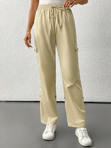 LUNE Women's Regular Khaki Color Pants With Pockets LUNE Women's Regular Khaki Color Pants With Pockets