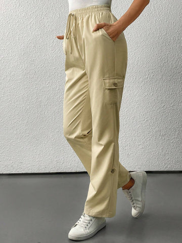 LUNE Women's Regular Khaki Color Pants With Pockets LUNE Women's Regular Khaki Color Pants With Pockets