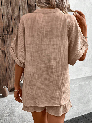 Women's Solid Color Loose Fit Casual 2-Piece Set Conjunto Short Summer Sets Women's Solid Color Loose Fit Casual 2-Piece Set Conjunto Short Summer Sets