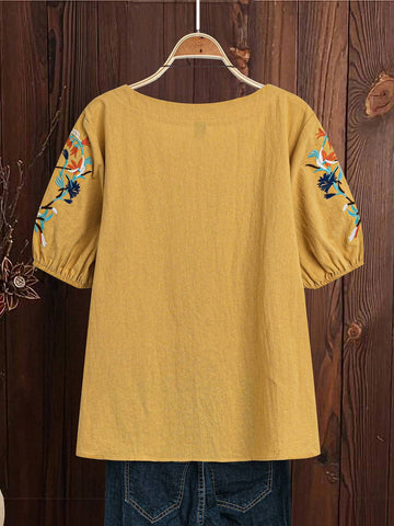 LUNE Women's Summer Floral Printed Round Neck Short Puff Sleeve Casual Casual Shirt LUNE Women's Summer Floral Printed Round Neck Short Puff Sleeve Casual Casual Shirt