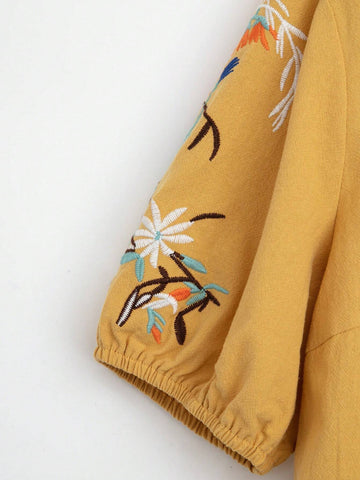 LUNE Women's Summer Floral Printed Round Neck Short Puff Sleeve Casual Casual Shirt LUNE Women's Summer Floral Printed Round Neck Short Puff Sleeve Casual Casual Shirt