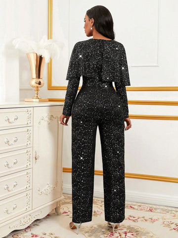 Women's V-Neck Long Sleeve Simple Casual Long Jumpsuit, Elegant Women's V-Neck Long Sleeve Simple Casual Long Jumpsuit, Elegant