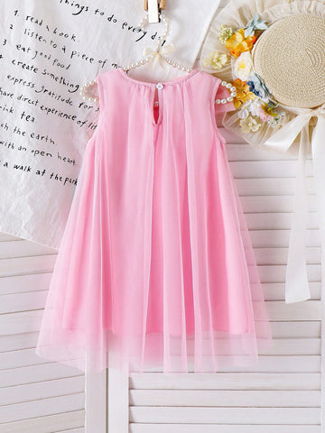 Little Girls Candy Color Mesh Bow Decor Princess Dress, Sweet And Cute Summer Outfit Little Girls Candy Color Mesh Bow Decor Princess Dress, Sweet And Cute Summer Outfit