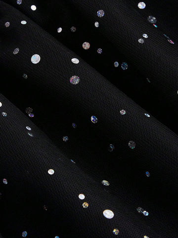 1pc Black Glitter Tube Top Mesh Patchwork Women Party Dress 1pc Black Glitter Tube Top Mesh Patchwork Women Party Dress