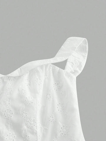 1pc White Embroidered Elegant Off-Shoulder Dress 1pc White Embroidered Elegant Off-Shoulder Dress