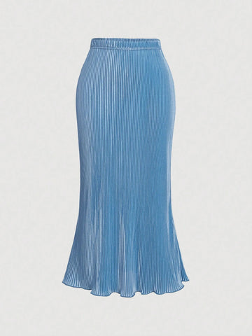 Blue Pleated Bowknot Retro Camisole Top And Skirt Set With Mermaid Hem Blue Pleated Bowknot Retro Camisole Top And Skirt Set With Mermaid Hem