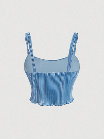 Blue Pleated Bowknot Retro Camisole Top And Skirt Set With Mermaid Hem Blue Pleated Bowknot Retro Camisole Top And Skirt Set With Mermaid Hem