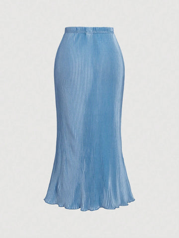 Blue Pleated Bowknot Retro Camisole Top And Skirt Set With Mermaid Hem Blue Pleated Bowknot Retro Camisole Top And Skirt Set With Mermaid Hem