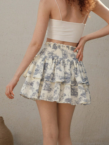 MOD Blue & White Printed Pleated Cinched Waist Vintage Skirt MOD Blue & White Printed Pleated Cinched Waist Vintage Skirt