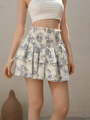 MOD Blue & White Printed Pleated Cinched Waist Vintage Skirt MOD Blue & White Printed Pleated Cinched Waist Vintage Skirt