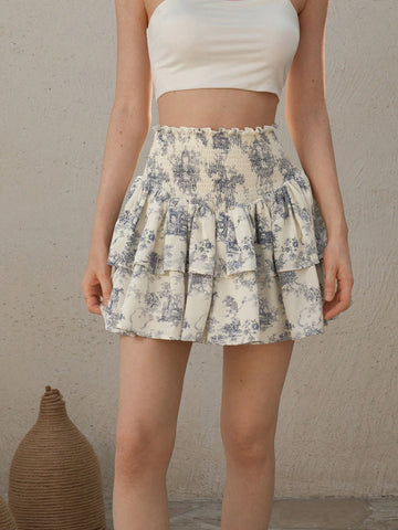 MOD Blue & White Printed Pleated Cinched Waist Vintage Skirt MOD Blue & White Printed Pleated Cinched Waist Vintage Skirt