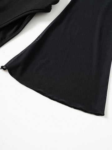 Contrast Mesh Ruched Bustier Flare Sleeve Bodysuit Contrast Mesh Ruched Bustier Flare Sleeve Bodysuit