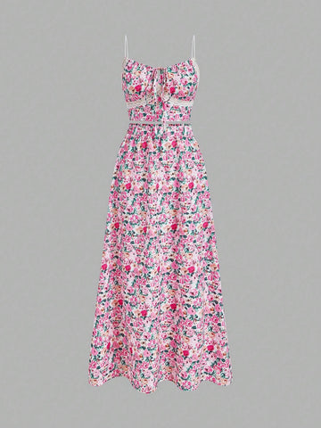 New Fashionable Elegant Beach Print Lace Splicing Front Tie Strap Tank Top And Elastic Waist Half-Length Skirt Set New Fashionable Elegant Beach Print Lace Splicing Front Tie Strap Tank Top And Elastic Waist Half-Length Skirt Set