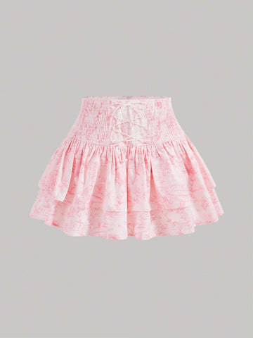 Printed Cami Top And Waist-Shirred Ruffle Hem Skirt Set Printed Cami Top And Waist-Shirred Ruffle Hem Skirt Set