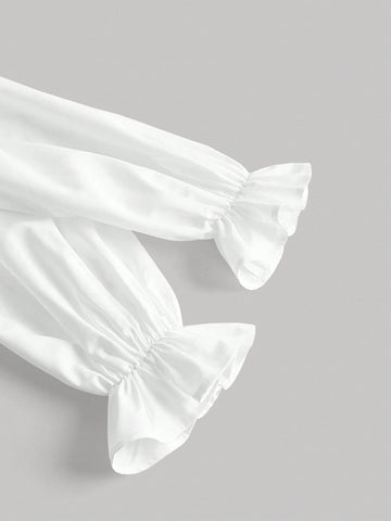 Ruffle Trim Flare Sleeve Button Front Shirt Ruffle Trim Flare Sleeve Button Front Shirt