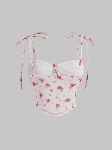 Summer Small Floral Spliced Lace Trim Spaghetti Strap Multi-Layer Ruffled Hem Package Hip Mesh Skirt Set Summer Small Floral Spliced Lace Trim Spaghetti Strap Multi-Layer Ruffled Hem Package Hip Mesh Skirt Set