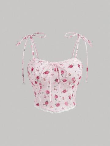 Summer Small Floral Spliced Lace Trim Spaghetti Strap Multi-Layer Ruffled Hem Package Hip Mesh Skirt Set Summer Small Floral Spliced Lace Trim Spaghetti Strap Multi-Layer Ruffled Hem Package Hip Mesh Skirt Set