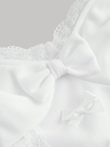 Summer Sweet Solid Color Lace Spliced Bow Detail Bow Decorated Tank Top Layered Cake Skirt Set Summer Sweet Solid Color Lace Spliced Bow Detail Bow Decorated Tank Top Layered Cake Skirt Set