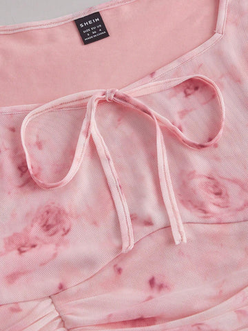 MOD Tie Dye Knot Front Flounce Sleeve Crop Top MOD Tie Dye Knot Front Flounce Sleeve Crop Top