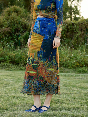 MOD Van Gogh Oil Painting Vintage Fish Tail Design Knitted Skirt For Women MOD Van Gogh Oil Painting Vintage Fish Tail Design Knitted Skirt For Women