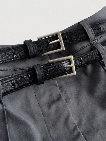 MOD Versatile Double Waistband Wide Leg Gray Shorts, Casual Women's Dress Shorts, Uniform Shorts, Business Wear, Autumn Shorts, Inner Shorts MOD Versatile Double Waistband Wide Leg Gray Shorts, Casual Women's Dress Shorts, Uniform Shorts, Business Wear, Autumn Shorts, Inner Shorts