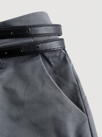 MOD Versatile Double Waistband Wide Leg Gray Shorts, Casual Women's Dress Shorts, Uniform Shorts, Business Wear, Autumn Shorts, Inner Shorts MOD Versatile Double Waistband Wide Leg Gray Shorts, Casual Women's Dress Shorts, Uniform Shorts, Business Wear, Autumn Shorts, Inner Shorts