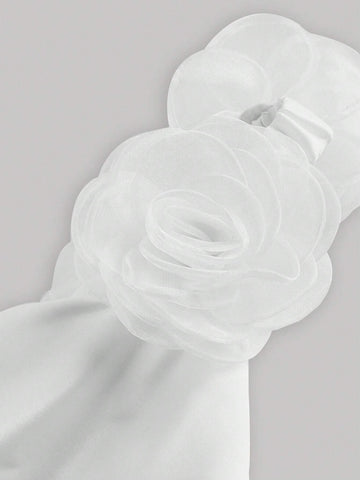 White Off-Shoulder Top With Asymmetric Neckline, 3D Floral Decoration And Bustier Design For White Off-Shoulder Top With Asymmetric Neckline, 3D Floral Decoration And Bustier Design For