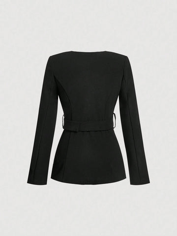 Women Front Button Long Sleeve Pocket Minimalist Top And A-Line Skirt Suit Women Front Button Long Sleeve Pocket Minimalist Top And A-Line Skirt Suit