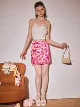 MOD Women Sweet Sunflower Print Glossy A-Line Mini Skirt Summer