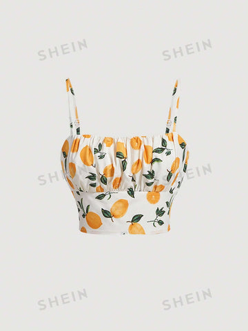 Women's Fruit Print Ruffle Bust Cami Top And Skirt Set Women's Fruit Print Ruffle Bust Cami Top And Skirt Set