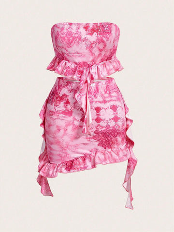 Women's Printed Strapless Top And Skirt Set Women's Printed Strapless Top And Skirt Set