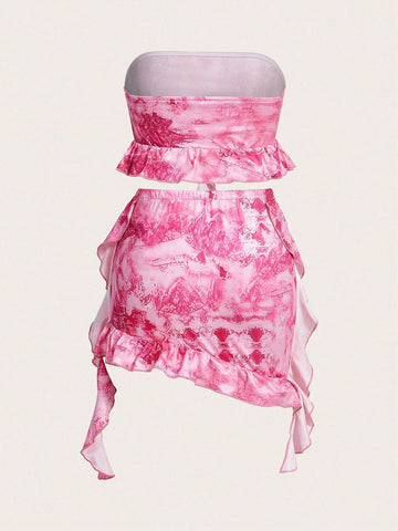 Women's Printed Strapless Top And Skirt Set Women's Printed Strapless Top And Skirt Set