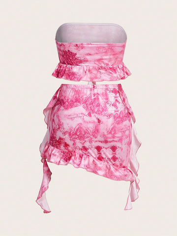 Women's Printed Strapless Top And Skirt Set Women's Printed Strapless Top And Skirt Set