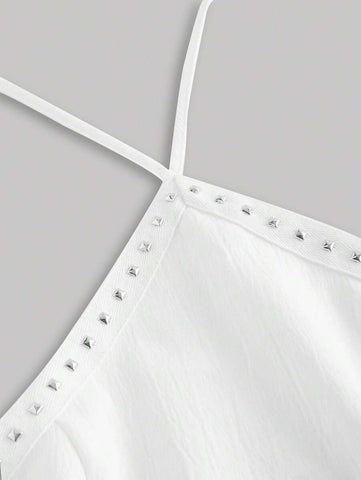 Women's White Halter Neck Studded Western Mini Dress,Concert ,Graduation Women's White Halter Neck Studded Western Mini Dress,Concert ,Graduation