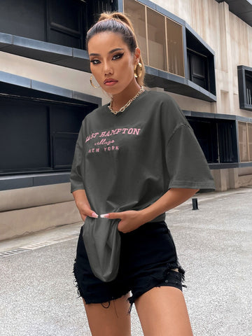 Drop Shoulder Letter Embroidery Top Drop Shoulder Letter Embroidery Top