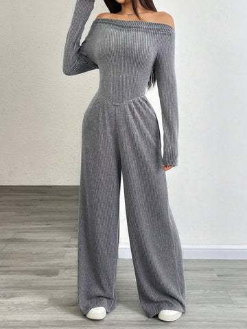 Women's Asymmetric Neck Drape V-Neck Street Casual Business Jumpsuit, Charcoal Gray Women's Asymmetric Neck Drape V-Neck Street Casual Business Jumpsuit, Charcoal Gray