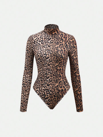 Women's Sexy Leopard Print Turtleneck Long Sleeve Bodysuit Women's Sexy Leopard Print Turtleneck Long Sleeve Bodysuit