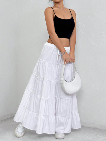 MOOSTA Women's Solid Color Umbrella Skirt With High Waist, Mid-Length Maxi Women Outfit MOOSTA Women's Solid Color Umbrella Skirt With High Waist, Mid-Length Maxi Women Outfit