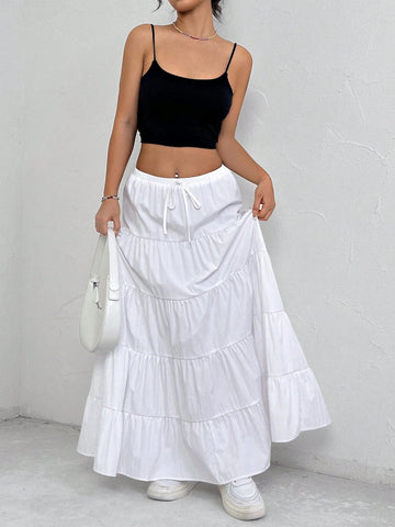 MOOSTA Women's Solid Color Umbrella Skirt With High Waist, Mid-Length Maxi Women Outfit MOOSTA Women's Solid Color Umbrella Skirt With High Waist, Mid-Length Maxi Women Outfit