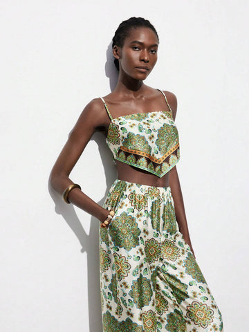 Vintage Floral Printed Cami Top And Long Pants Set For Women Vintage Floral Printed Cami Top And Long Pants Set For Women