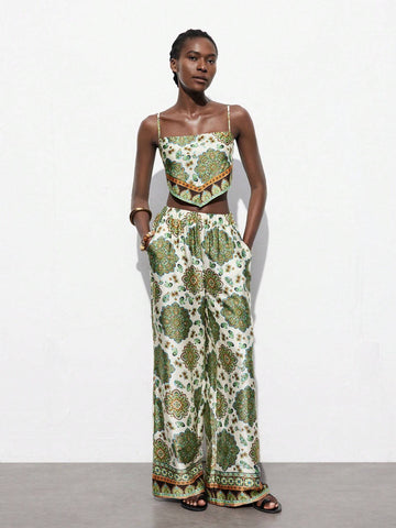 Vintage Floral Printed Cami Top And Long Pants Set For Women Vintage Floral Printed Cami Top And Long Pants Set For Women