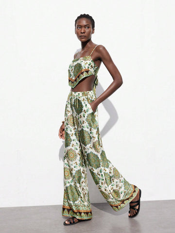 Vintage Floral Printed Cami Top And Long Pants Set For Women Vintage Floral Printed Cami Top And Long Pants Set For Women