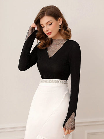 Mesh Insert Sheer Black Tee Mesh Insert Sheer Black Tee