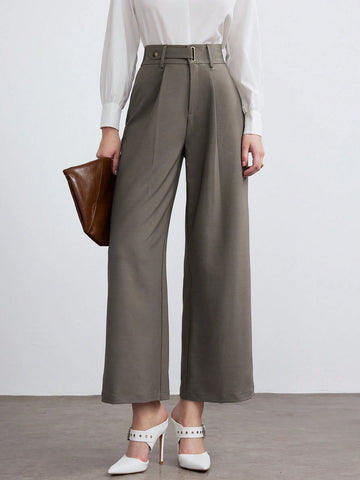 Modely Women Solid Color Pleated Straight Leg Relaxed Casual Pants For Office Work Modely Women Solid Color Pleated Straight Leg Relaxed Casual Pants For Office Work