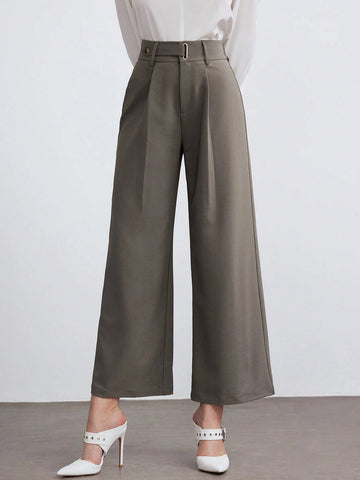 Modely Women Solid Color Pleated Straight Leg Relaxed Casual Pants For Office Work Modely Women Solid Color Pleated Straight Leg Relaxed Casual Pants For Office Work