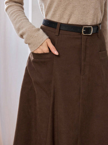 Modely Women's Solid Color Long Casual Skirt, Autumn/Winter Maxi Women Outfit Modely Women's Solid Color Long Casual Skirt, Autumn/Winter Maxi Women Outfit